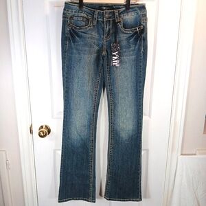 NWT YMI Jeans Women's Tall Size 5 Boot Cut Jeans Distress Wash Blue Long Inseam